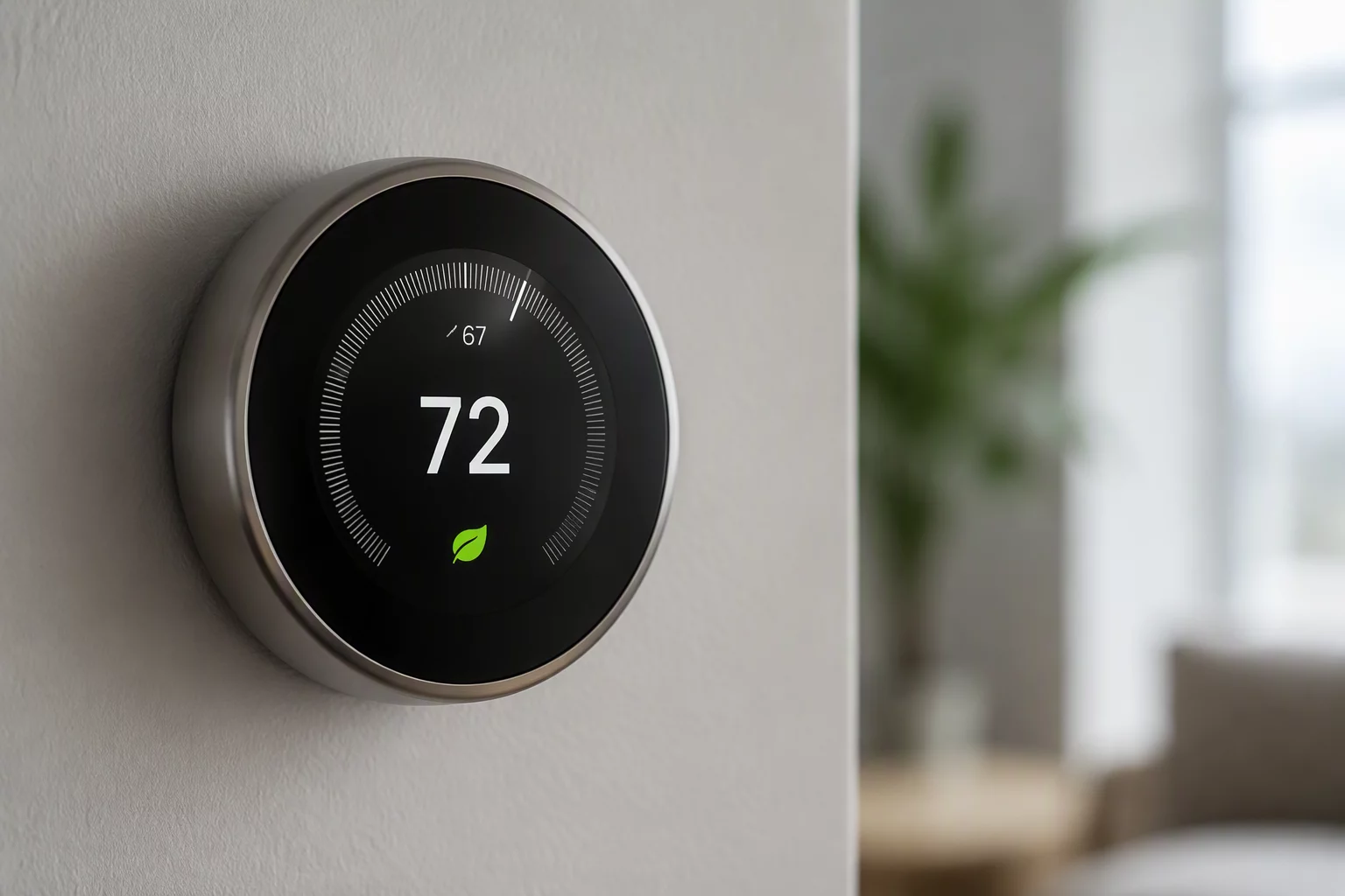 Smart thermostat showing energy savings